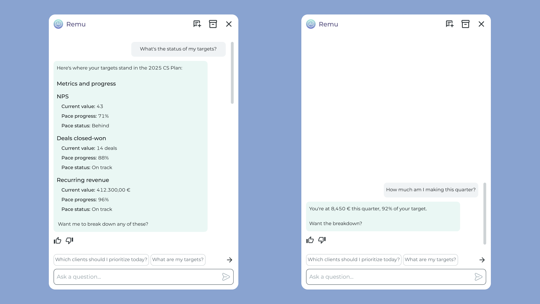 The agent answering a targets question with a list-formatted summary of metrics