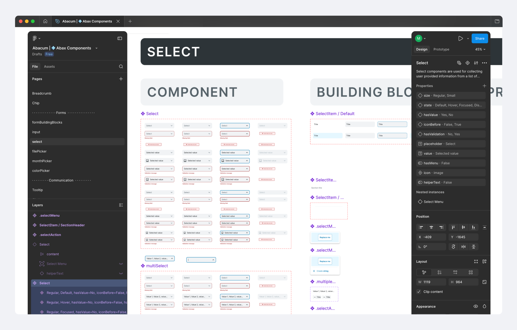 Select component variants