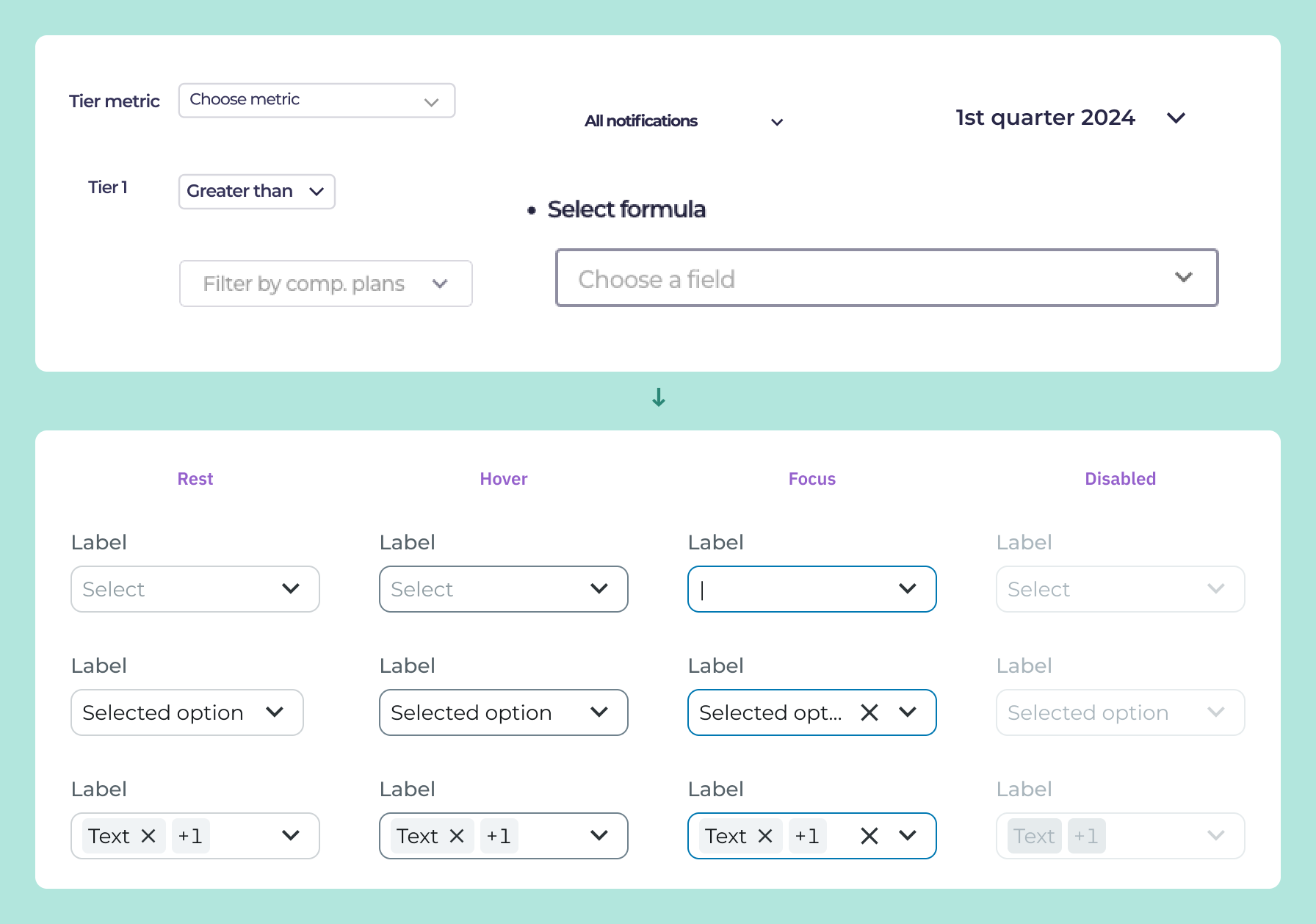 Component audit in Figma showing captured variants and states